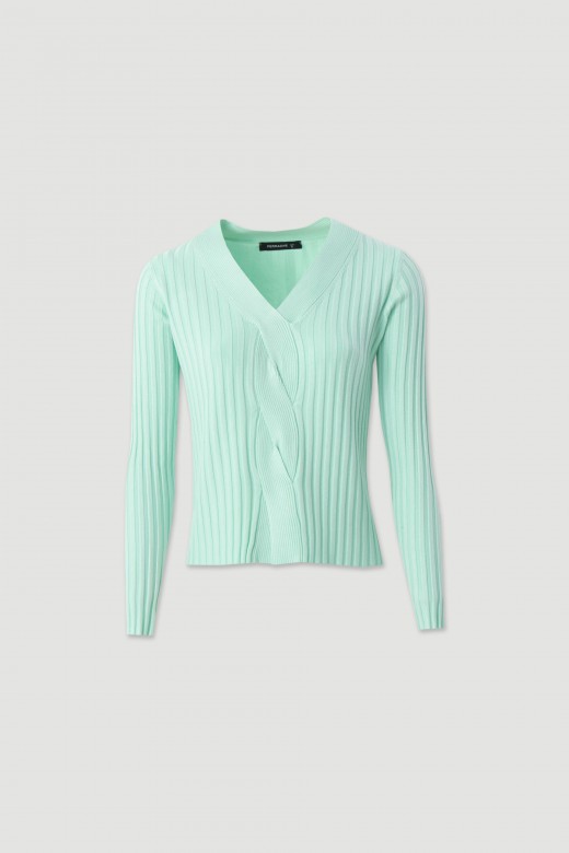 Camisola de malha canelada com decote em v Camisola de malha canelada com decote em v